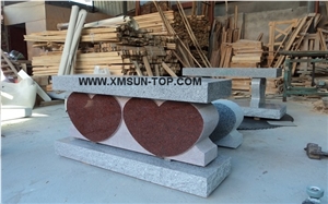 G603&India Red Grey Granite Tombstone & Monument Cemetery Bench/Mixed Color Monumental Bench/Multicolor Granite Memorial Bench/Grey and Red Granite Funeral Cremation Benches