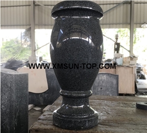 G654 Granite Polished Round Monumental Vases/Sesame Black Granite Tombstone Vases/China Nero Impala Granite Memorial Vases/Charcoal Black Granite Funeral Vase