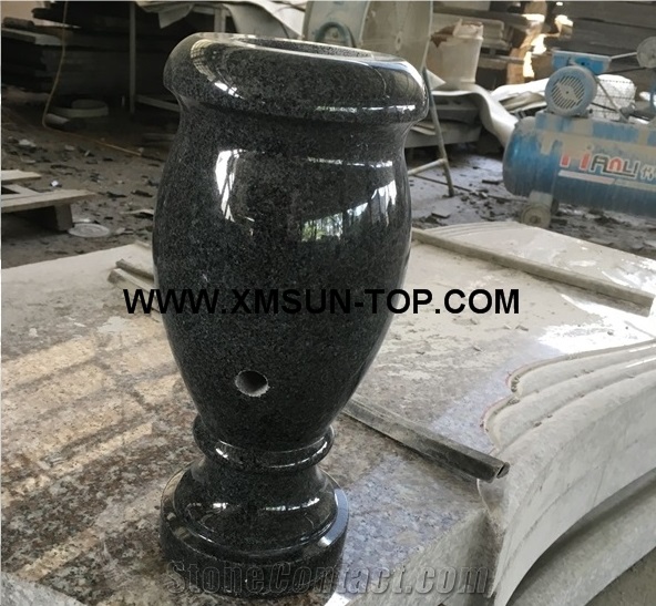 G654 Granite Polished Round Monumental Vases/Sesame Black Granite Tombstone Vases/China Nero Impala Granite Memorial Vases/Charcoal Black Granite Funeral Vase