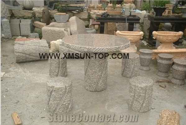 G664 Granite Garden Bench&Table/Luna Pearl Granite Table Sets/Black Spots Brown Granite Exterior Furniture/Loyuan Red Granite Park Bench&Table/China Ruby Red Outdoors Furniture/Landscaping Stone