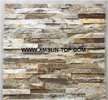 Light Brown Quartztite Waterfall Cultured Stone/Mixed Color Thin Stone Veneer/Natural Stone for Wall Cladding/Stacked Stone Veneer/Stone Panel for Wall Covering/Wave Shape Culture Stone/Wall Decor