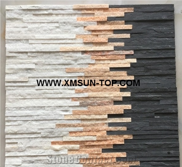 Multicolor Quartztite Waterfall Cultured Stone/Mixed Color Thin Stone Veneer/Natural Stone for Wall Cladding/Stacked Stone Veneer/Stone Panel for Wall Covering/Wave Shape Culture Stone