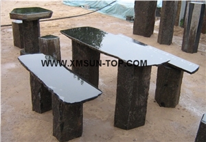 Natural Black Basalt Stone Garden Bench&Table/Natural Stone Outdoor Furniture/Exterior Furniture/Park Stone Benches&Chairs/Stone Table Sets