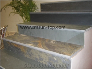 Rust Slate Steps&Stairs, Rusty Yellow Slate Stair Risers,Stair Treads, Multicolor Slate Stone Staircase, Natural Stone Steps
