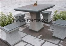 Sesame Black Granite Garden Bench&Table/China Impala Black Granite Table Sets/Changle Pingnan Sesame Black Granite Exterior Furniture/Dark Grey Stone Chairs&Table/Outdoor Stone Table&Bench/Landscaping