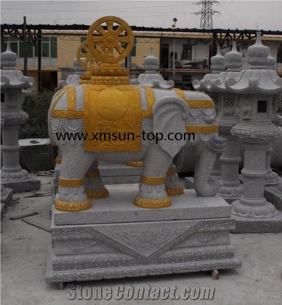 Sesame White Granite Stone Sculpture, Bacuo White Elephant Carving, Crystal Grey Handcarved Sculpture, G603 Granite Landscape Sculptures&Statues, Stone Carving