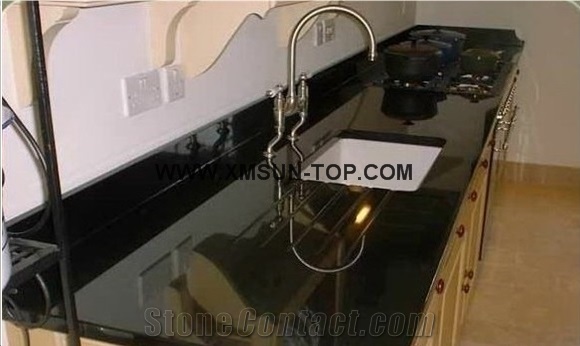 Shanxi Black Granite Kitchen Counter Top/Absolute Black Granite Kitchen Worktops/Diamond Black Granite Kitchen Bar Top/Nero Assoluto China Granite Kitchen Desk Top/Kitchen Island Top/Kitchen Top