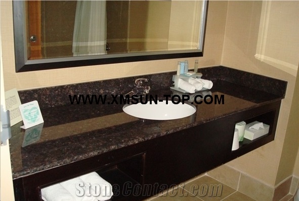 Tan Brown Granite Bathroom Countertop with Round Sink/Dark Tan Granite Custom Vanity Tops/Tan Brown Granite Bathroom Vanity Tops/Natural Stone Bath Top/English Brown Granite Vanity Top