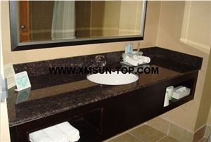 Tan Brown Granite Bathroom Countertop with Round Sink/Dark Tan Granite Custom Vanity Tops/Tan Brown Granite Bathroom Vanity Tops/Natural Stone Bath Top/English Brown Granite Vanity Top