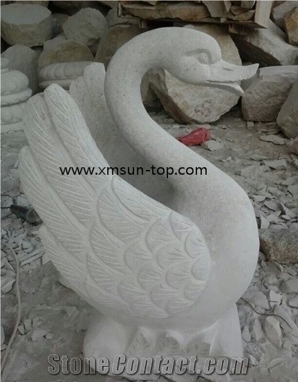 Tongan White Granite Garden Sculpture, G655 Granite Swan Sculpture, Hazel White Granite,Rice Grain White Granite Stone Carving, Animal Stone Sculpture
