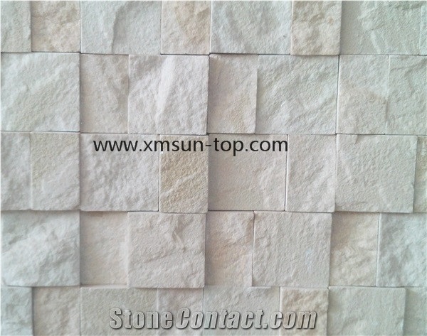 White Sandstone Mosaic Tiles, White &Beige Mosaic, Wall Mosaic, Floor Mosaic, Interior Decoration, Customized Mosaic Tile, Split Surface Mosaic Tile for Bathroom&Kitchen