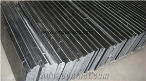 White Veins Black Marble Staircase, China Nero Maquina, Half Bullnose Edge Steps&Stairs, Polished Black Marble Staircase & Stair Riser, Black Maquina Stair Treads