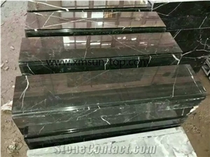 White Veins Black Marble Staircase, China Nero Maquina, Half Bullnose Edge Steps&Stairs, Polished Black Marble Staircase & Stair Riser, Black Maquina Stair Treads