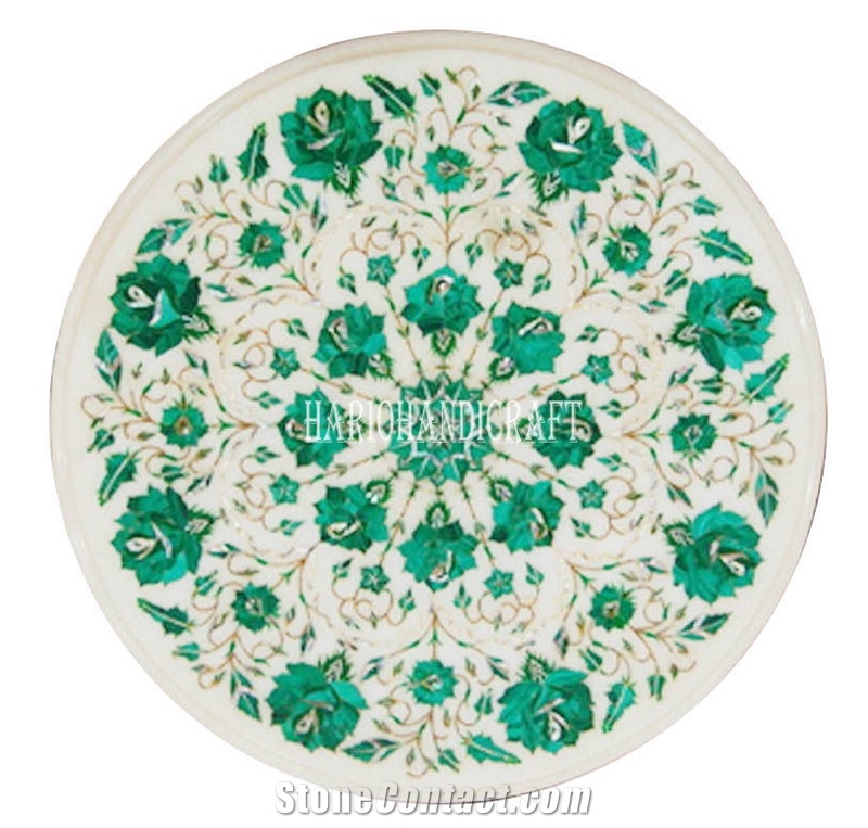 White Marble Coffee Table Top Inlay Malachite Home Decorative