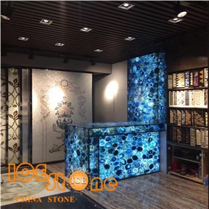 Blue Agate Semiprecious Stone Panel/ Semi Precious Tiles/Slabs/Wall/