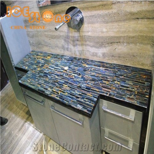 Blue and Yellow Tiger Eyes Semiprecious Bathroom Vanity Tops/Bathroom Countertops/Custom Vanity Tops/Wall Covering Stone/Building Stone