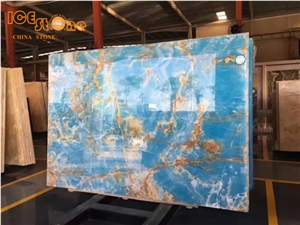 Blue Onyx Slab Panel for Wall Blue Onyx with Gold Vein