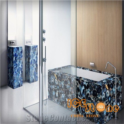 Blue Shining Bathtub Stone Decoration/Blue Semiprecious Stone Bathtub/Gemstone Bath Tub/Luxury Bathroom Precious Stone Decoration