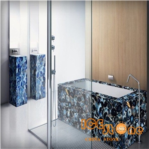 Blue Shining Bathtub Stone Decoration/Blue Semiprecious Stone Bathtub/Gemstone Bath Tub/Luxury Bathroom Precious Stone Decoration