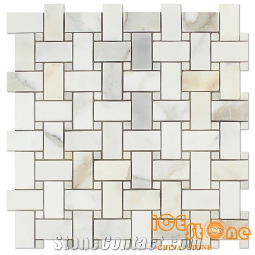 Calacatta Gold Basketweave Marble Mosaic Tile/ White Marble Basketweave Marble Mosaic Tile