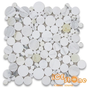 Calacatta Gold Bubble Round Mosaic, White Marble Mosaic Pattern