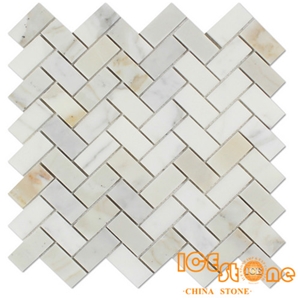 Calacatta Gold Herringbone Marble Mosaic Tile