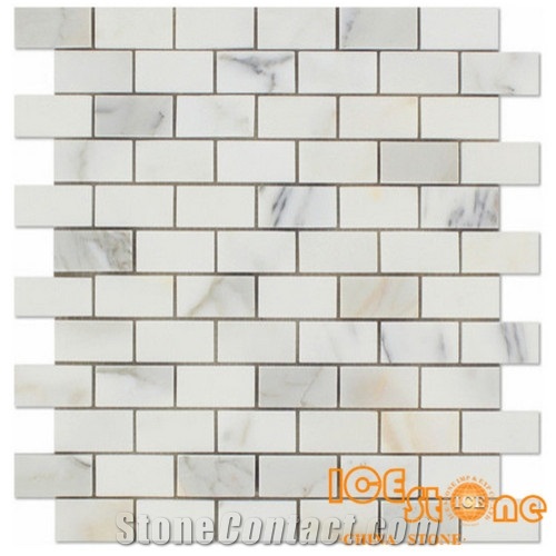 Calacatta Gold Subway 1x2” Marble Mosaic Tile