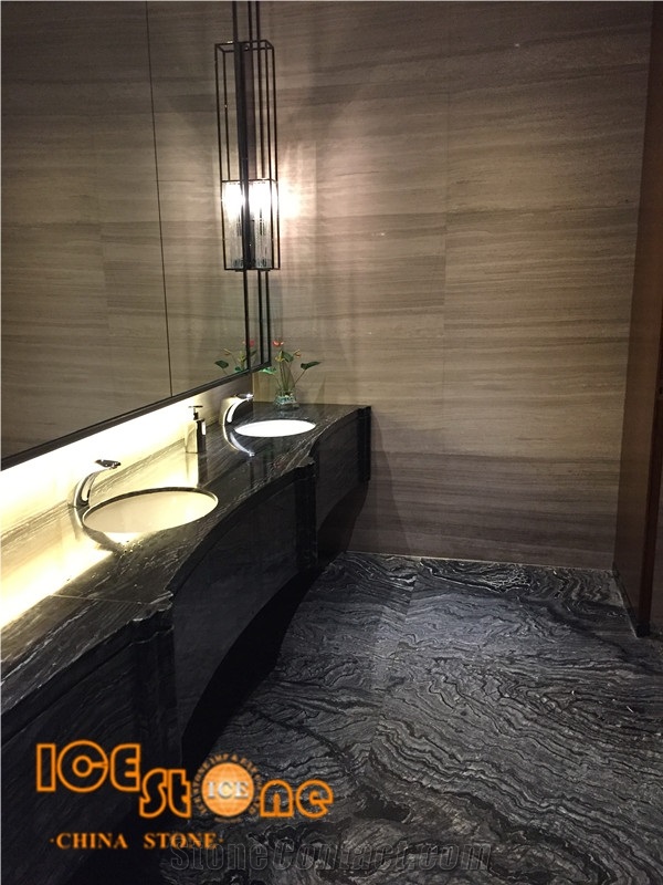 China Black Wooden Bathroom Countertops/Custom Vanity Tops/Silver Wave Marble Bathroom Vanity Tops/Floor Covering Stone/Wall Covering Stone/Table Top Stone/
