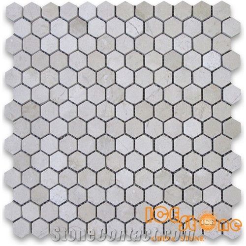 Crema Marfil Hexagon 1” Marble Mosaic Tile/Hexagon Marble Wall Mosaic/Hexagon Marble Floor Mosaic