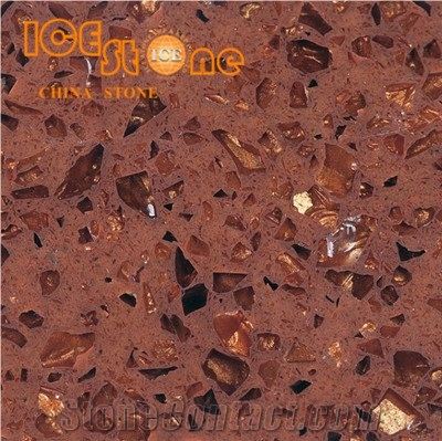 Crystal Shining Brown Quartz Stone Tiles/Quartz Stone Slabs/Artificial Building Stone/Red Engineered Stone/Wall Covering Stone