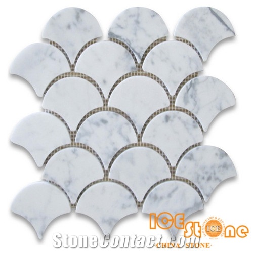 Fan 3” White Marble Mosaic Tile/Fan 3” White Marble Wall Mosaic/Fan 3” White Marble Floor Mosaic