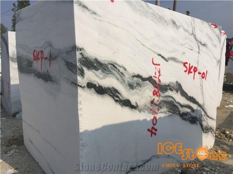 Good Price China Panda White Marble Tile & Slab, Chinese Landscape Painting, Black Strong Arabedcato Vein, Polished for Feature Wall, Bookmatched.