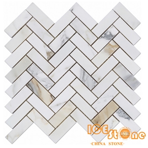 Herringbone 1x3”White Marble Mosaic, Wall/Floor Mosaic Pattern