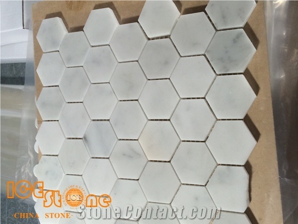 Hexagon Carrara Extra Polished Mosaic,White Marble Mosaic Tiles