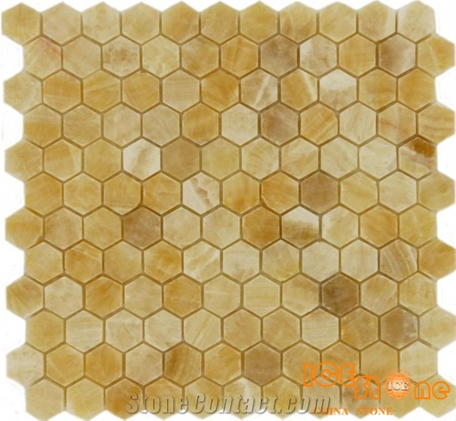 Honey Onyx, China Yellow Onyx Hexagon Mosaic