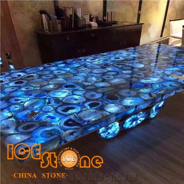 Light Blue Agate/Dark Blue Agate Semiprecious/Semi Precious Table Top/Countertop/Gemstone/Precious Stone/Semi Precious Tabletops/ Semiprecious Stone Reception