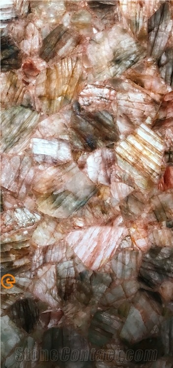 Orange Crystal/Chinese Semi Precious Slabs and Tiles/Light Color Semiprecious Stone Wall