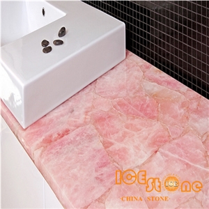 Pink Crystal Semiprecious Bathroom Vanity Tops/Bathroom Countertops/Indoor Luxury Decoration Stone/Wall Covering Stone/Custom Vanity Tops