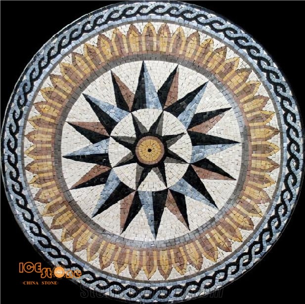 Round Marble Mosaic Art, Mosaic Medallion, Dolphin Mosaic Medallion