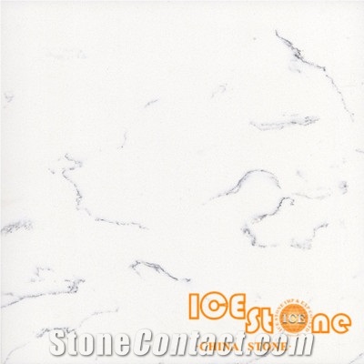 White Carara Marble Look Quartz Stone Solid Surfaces Polished Slabs Tiles Engineered Stone Artificial Stone Slabs for Hotel Kitchen,Bathroom Backsplash Walling Panel Customized Edge