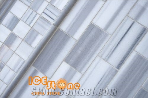 White Marble Mosaic,Polished Mosaic,Mosaic Pattern,Floor Mosaic,Linear Strips Mosaic