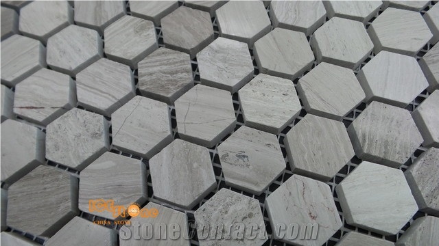 White Wood Mosaic,Floor Mosaic,Hexagon Mosaic,Light Grey Wood Mosaic, Polished Mosaic
