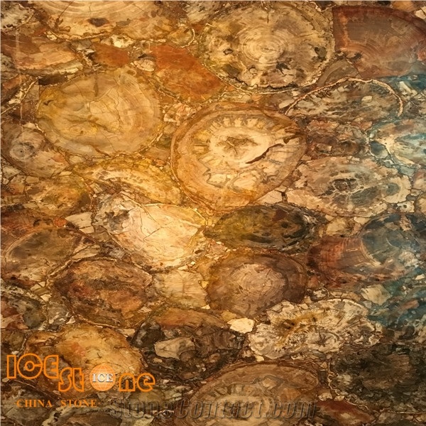 Wooden Stone Panel/Semiprecious Slabs/Tiles/Backlit/Transparency/Dark Brown Color/Wooden Like Fossil/Natural Stone Composite