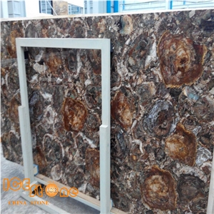 Wooden Stone Panel/Semiprecious Slabs/Tiles/Backlit/Transparency/Dark Brown Color/Wooden Like Fossil/Natural Stone Composite