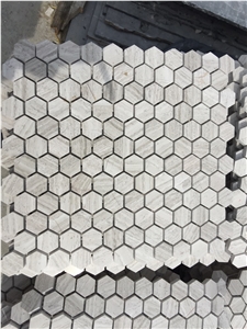 Wooden White Grey Serpegiante White Wood Marble Mosaic Tiles Hexagonal 1 Inch