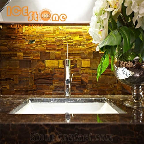 Yellow Tiger Eyes Bathroom Countertops/Custom Vanity Tops/Semiprecious Bathroom Vanity Tops/Wall Decoration Stone/Floor Covering Stone/Table Top Decoration