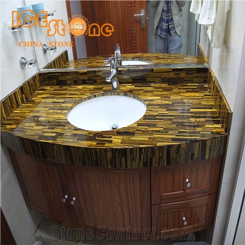 Yellow Tiger Eyes Bathroom Countertops/Custom Vanity Tops/Semiprecious Bathroom Vanity Tops/Wall Decoration Stone/Floor Covering Stone/Table Top Decoration