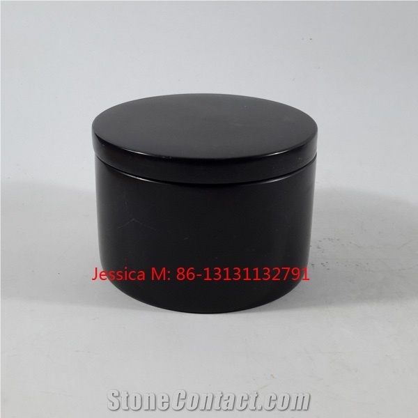 Cylinder Shape Black Marble Canister Stone Storage Jar with Lid