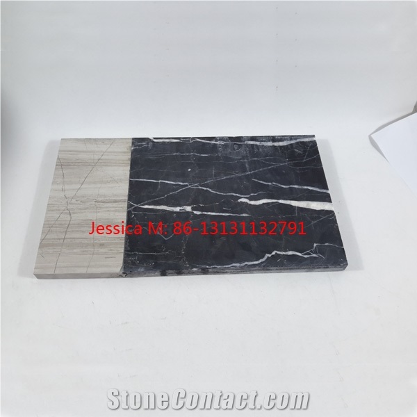 Half White and Half Black Color Marble Cheese Board /Two Tone Marble Serving Boards