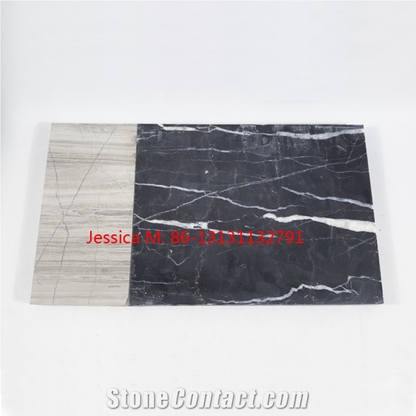 Half White and Half Black Color Marble Cheese Board /Two Tone Marble Serving Boards
